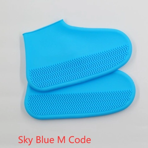 Sky blue silicone rain boots for hiking, slip-resistant, medium size.