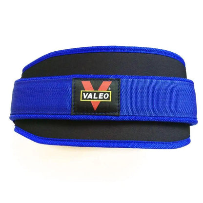 Nylon fitness belt for weightlifting, blue and black design.