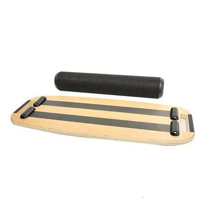 Home fitness balance board with roller, 74x28x4cm size.