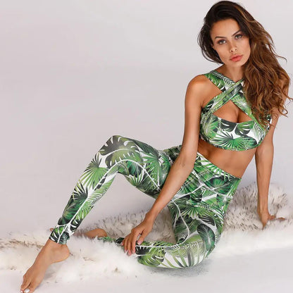 Leaf Print Yoga Fitness Set