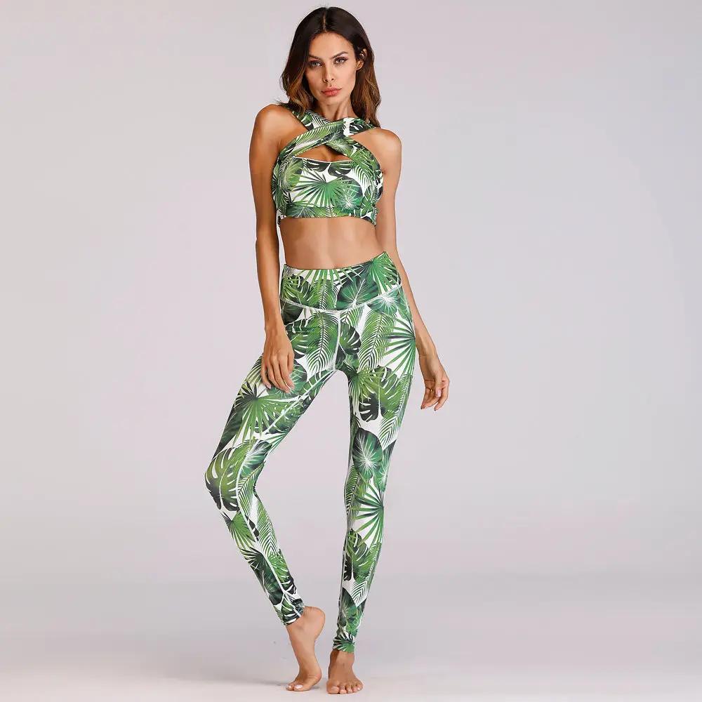 Leaf Print Yoga Fitness Set