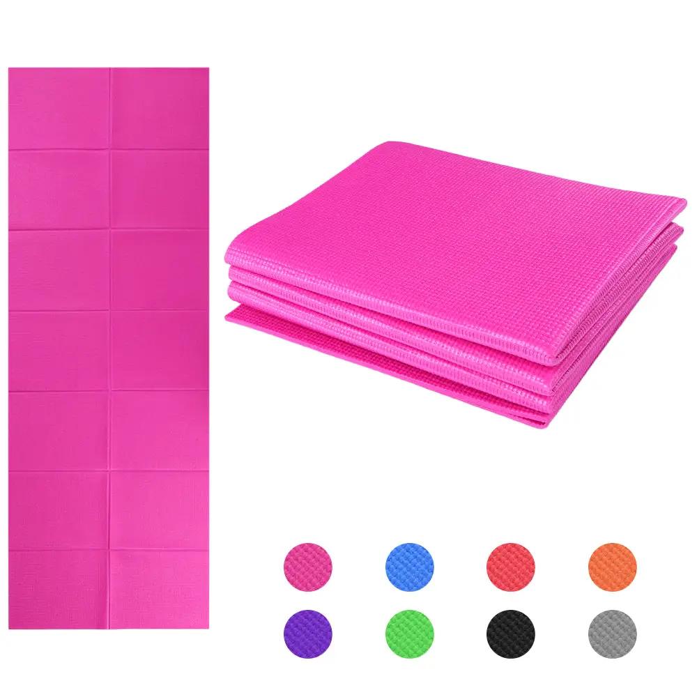 Non-slip yoga mat, foldable design, available in multiple colors, ideal for gymnastics and fitness exercises.