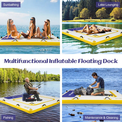 8 ft x 8 ft Inflatable Floating Dock w/ Mesh Swim Lounge Removable Insert - WILKYs