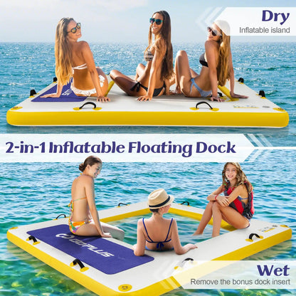 8 ft x 8 ft Inflatable Floating Dock w/ Mesh Swim Lounge Removable Insert - WILKYs