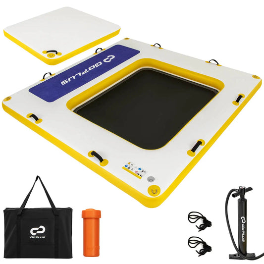 8 ft x 8 ft Inflatable Floating Dock w/ Mesh Swim Lounge Removable Insert - WILKYs