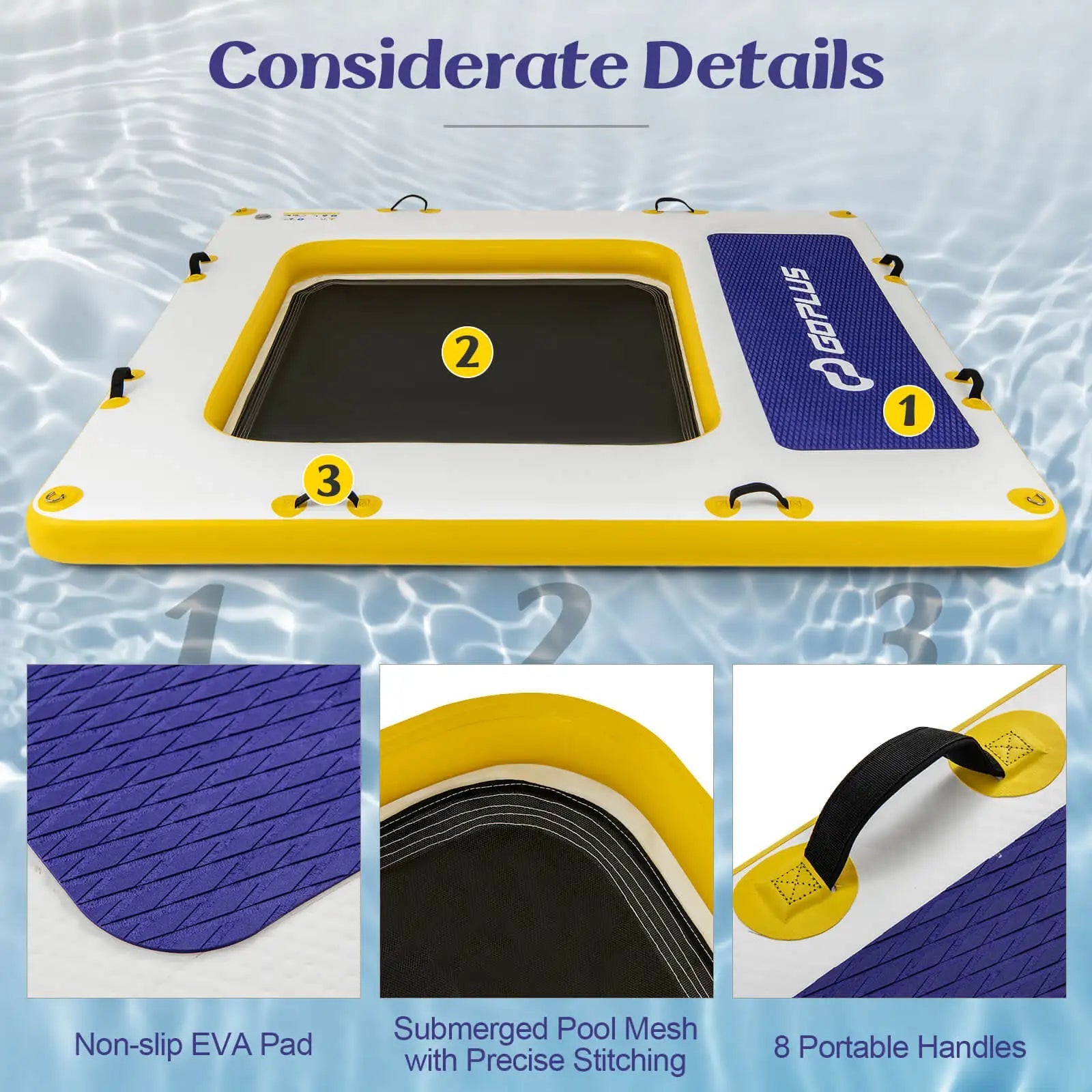 8 ft x 8 ft Inflatable Floating Dock w/ Mesh Swim Lounge Removable ...