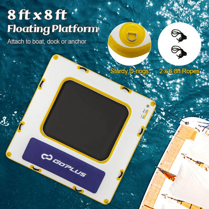 8 ft x 8 ft Inflatable Floating Dock w/ Mesh Swim Lounge Removable Insert - WILKYs