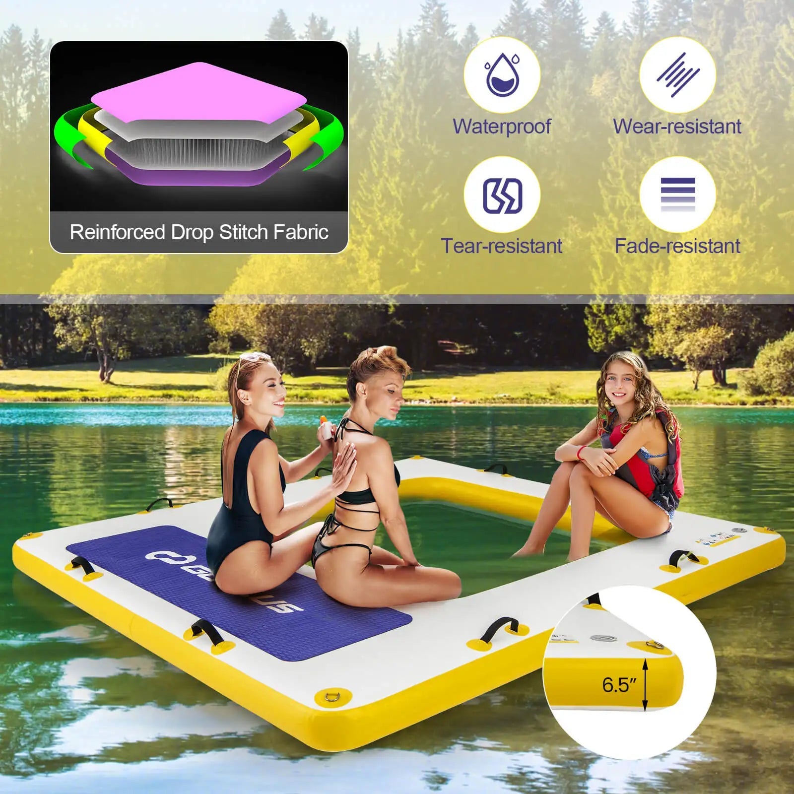 8 ft x 8 ft Inflatable Floating Dock w/ Mesh Swim Lounge Removable Insert - WILKYs