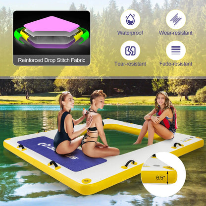 8 ft x 8 ft Inflatable Floating Dock w/ Mesh Swim Lounge Removable Insert - WILKYs
