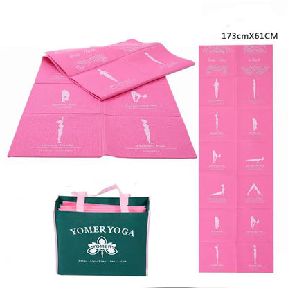 WILKYs0Foldable and portable yoga mat
 Material: PVC
 
 Patterns: geometric patterns
 
 Features: foldable and portable
 
 Category: Yoga Mat
 
 Function: antiskid ultra thin small mini thickening
 
 Ap