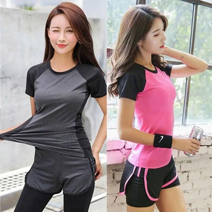 Yoga fitness three-piece set in black cotton material.