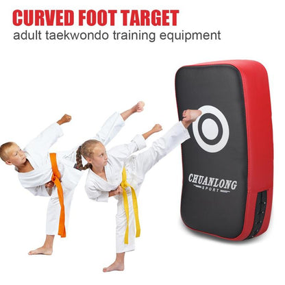 WILKYs0Adult Taekwondo Training Equipment Foot Target
 Features:
 
 Upgraded PU, tear resistance.
 
 Durable, wear-resistant and explosion-proof.
 
 
 Specification:
 
 Material: PU + thick lining
 
 Color: red/blue
 
