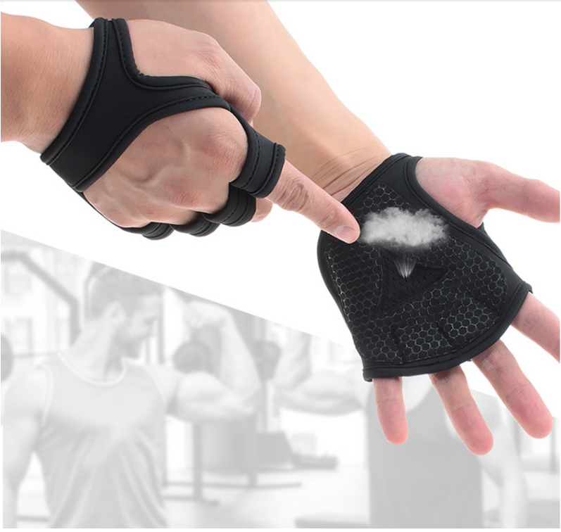 WILKYs0Black Breathable Weightlifting Sports Gym Half Finger Protector Gloves
 
 Overview:
 
 
 1. Made of high-quality synthetic leather, with the characteristics of moisture absorption and perspiration, dry and breathable.
 
 2. Hollow desi