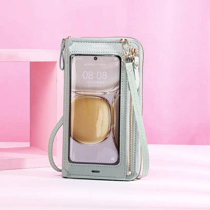 WILKYs4Transparent Touch Screen Mobile Phone Crossbody Bags Women Anti-theft 
 Product information:
 


 Material:pu
 
 Opening:zipper
 
 Internal structure of the bag: coin place
 
 Shape of the bag: vertical square
 
 Lining texture: pu
 
 