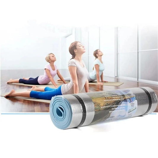 Microfiber yoga mat with aluminum film, single person use, 180cmx50cmx0.6cm in size.