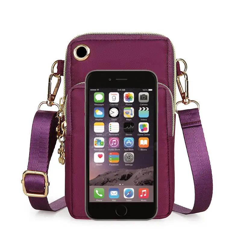 WILKYs0Mobile Phone Bag Women Shoulder Bag 3-layer Zipper Design Small Crossb
 Product information:
 
 Material: Nylon
 
 Opening method: zipper
 
 Internal structure of the packet: card slot
 
 Bag shapes: square vertical section
 
 Applicab