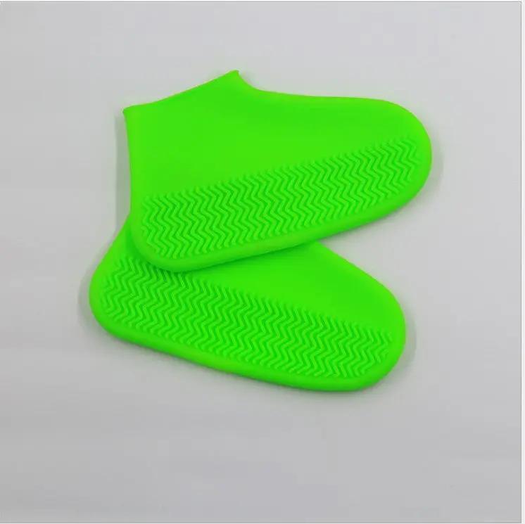 Men and women silicone rain boots, slip-resistant, lime green, hiking wearable shoe covers.