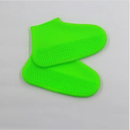 Men and women silicone rain boots, slip-resistant, lime green, hiking wearable shoe covers.