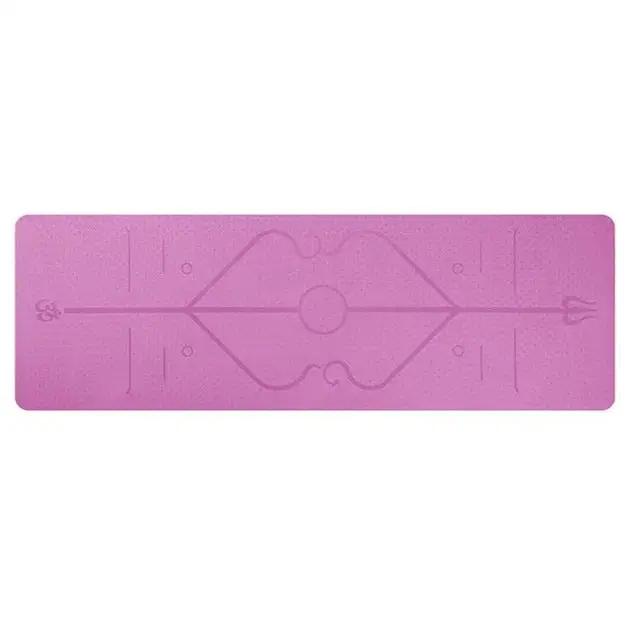 Purple TPE yoga mat with body position line for beginners, 183x61cm, non-slip and eco-friendly.