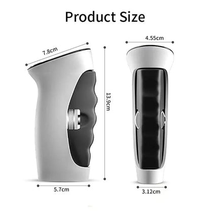 Digital electric hand gripper dimension details for fitness and grip strength training.