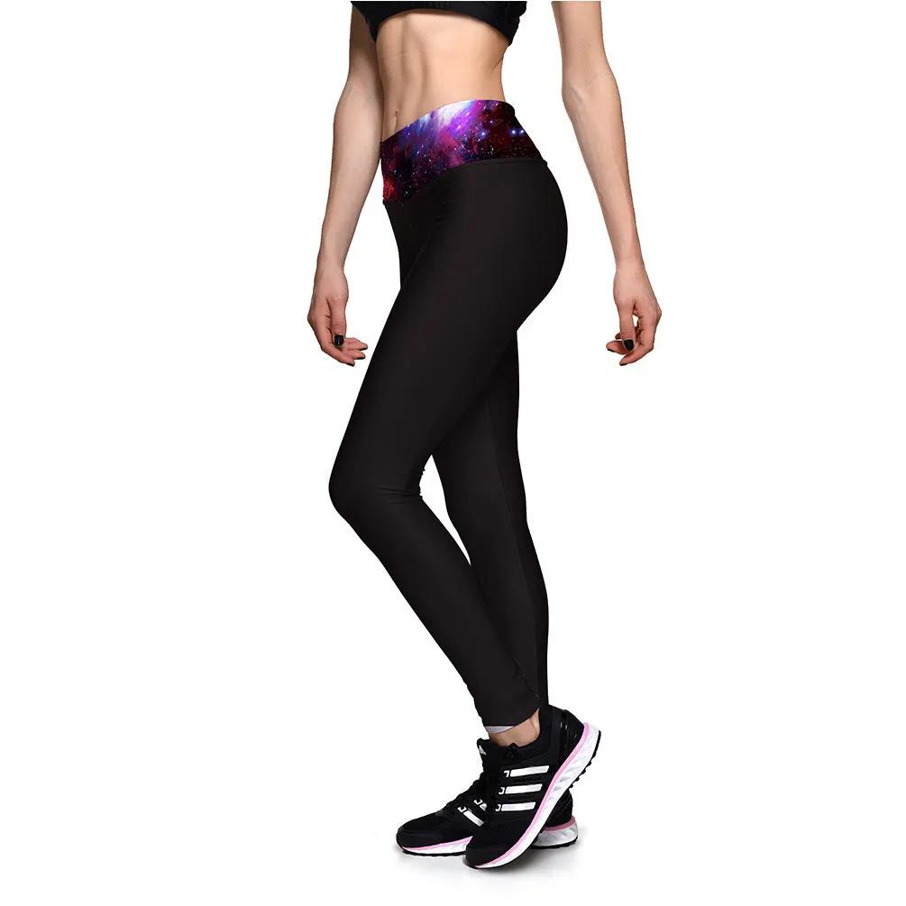 Purple starry sky high-waist yoga fitness cropped pants with moisture-wicking and super elastic features.