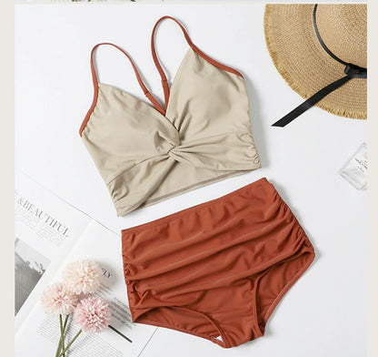 Swimsuit Female New New Two-Piece Suit Sexy Separates Bikini High Waist Cover Your Belly and Gather Your Breasts Hot Spring Swimwear