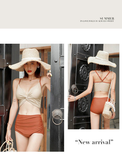 Swimsuit Female New New Two-Piece Suit Sexy Separates Bikini High Waist Cover Your Belly and Gather Your Breasts Hot Spring Swimwear