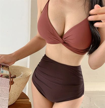 Swimsuit Female South Korea Ins Style Hot Springs Conservative Split Sexy Bikini High Waist Triangle Slimming Tummy Hiding Swimming Suit