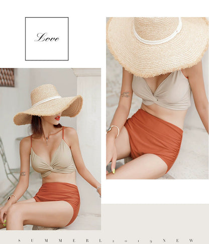 Swimsuit Female New New Two-Piece Suit Sexy Separates Bikini High Waist Cover Your Belly and Gather Your Breasts Hot Spring Swimwear