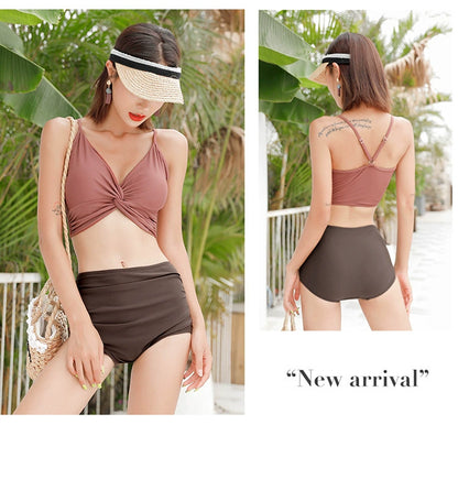 Swimsuit Female New New Two-Piece Suit Sexy Separates Bikini High Waist Cover Your Belly and Gather Your Breasts Hot Spring Swimwear