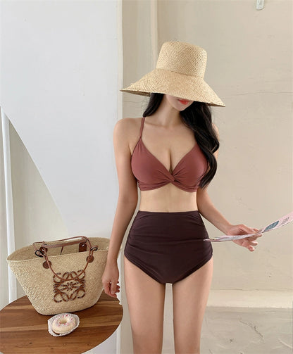 Swimsuit Female South Korea Ins Style Hot Springs Conservative Split Sexy Bikini High Waist Triangle Slimming Tummy Hiding Swimming Suit