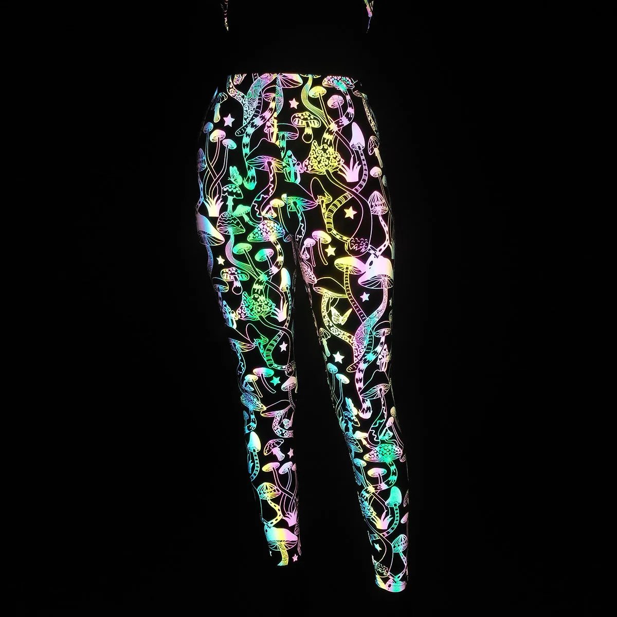 Women's fitness yoga reflective slim fit pants with vibrant pattern.