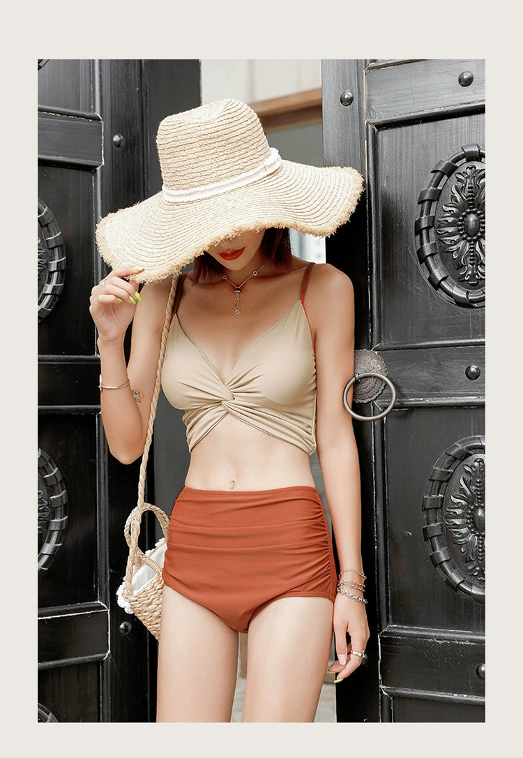 Swimsuit Female New New Two-Piece Suit Sexy Separates Bikini High Waist Cover Your Belly and Gather Your Breasts Hot Spring Swimwear