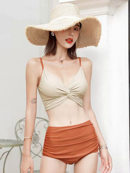 Swimsuit Female New New Two-Piece Suit Sexy Separates Bikini High Waist Cover Your Belly and Gather Your Breasts Hot Spring Swimwear