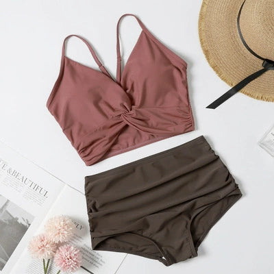 Swimsuit Female New New Two-Piece Suit Sexy Separates Bikini High Waist Cover Your Belly and Gather Your Breasts Hot Spring Swimwear