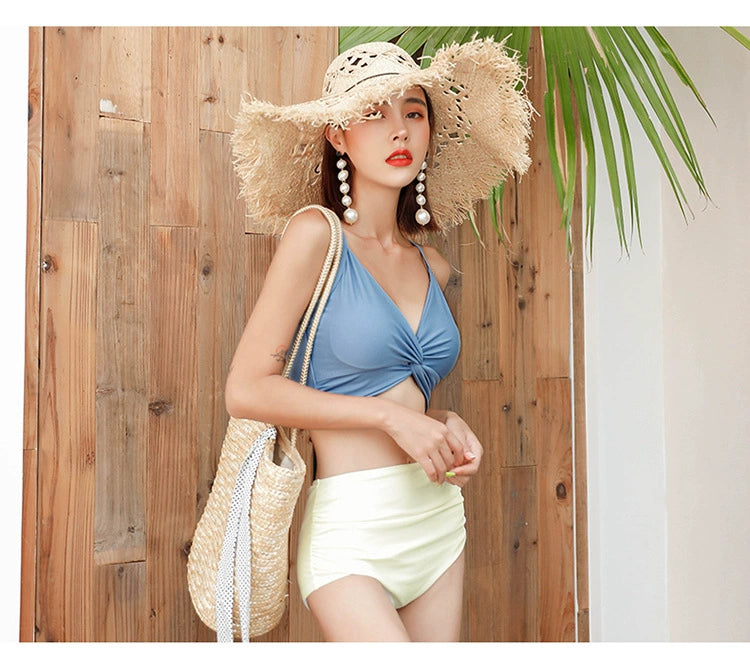 Swimsuit Female New New Two-Piece Suit Sexy Separates Bikini High Waist Cover Your Belly and Gather Your Breasts Hot Spring Swimwear