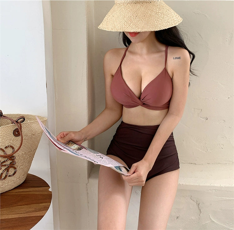 Swimsuit Female South Korea Ins Style Hot Springs Conservative Split Sexy Bikini High Waist Triangle Slimming Tummy Hiding Swimming Suit