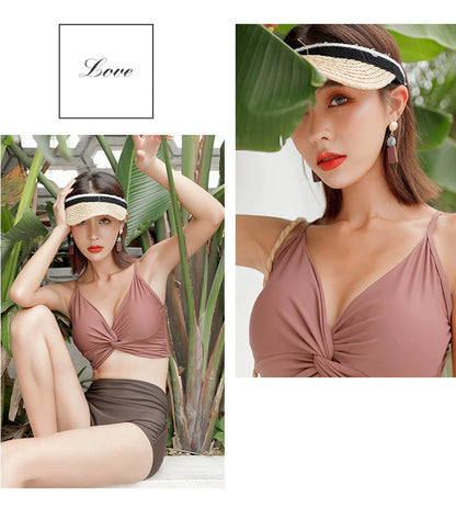 Swimsuit Female New New Two-Piece Suit Sexy Separates Bikini High Waist Cover Your Belly and Gather Your Breasts Hot Spring Swimwear