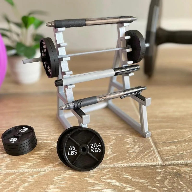 Creative Barbell Rack Pen Holder Mini Squat Rack Ornaments With Barbells And Weights Funny Weightlifting Gift Desk Organizer