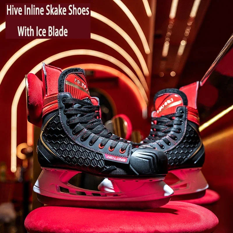 Winter Professional Ice Hockey Skating Shoes EU28-45 PU Thermal Thicken Hive Skake Shoes with Ice Blade for Adult Kids Beginner