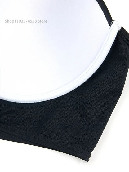 Large monochrome bikini, women's enhancement, two-piece high waisted swimsuit, beach clothing, 2024