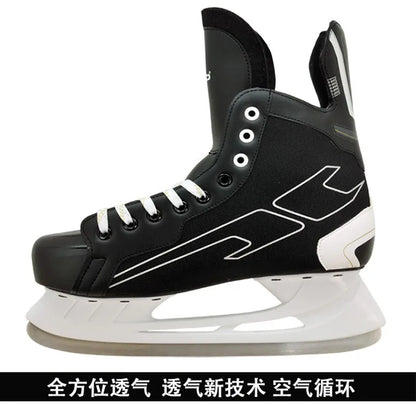 S180 Black Leather Ice Hockey Knife Blades Skates Shoes Patines With Real Ice Blade Adult Children Size 28-47 Beginners