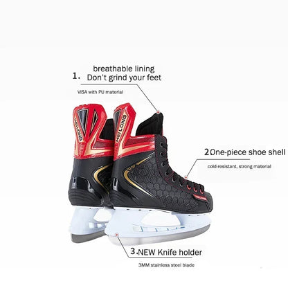 Winter Professional Ice Hockey Skating Shoes EU28-45 PU Thermal Thicken Hive Skake Shoes with Ice Blade for Adult Kids Beginner