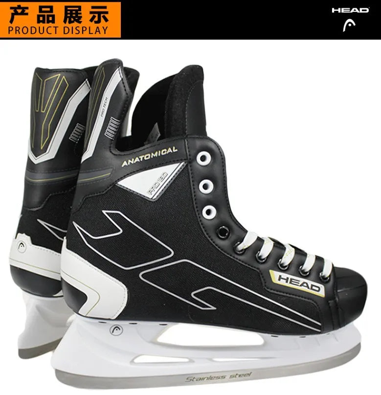 S180 Black Leather Ice Hockey Knife Blades Skates Shoes Patines With Real Ice Blade Adult Children Size 28-47 Beginners