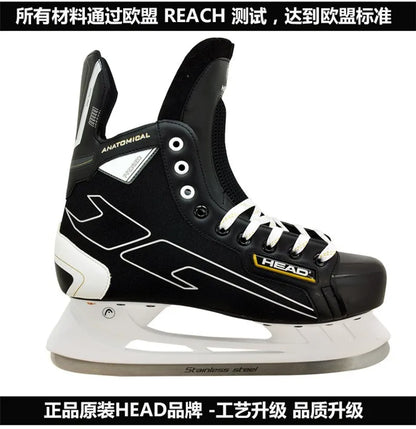 S180 Black Leather Ice Hockey Knife Blades Skates Shoes Patines With Real Ice Blade Adult Children Size 28-47 Beginners