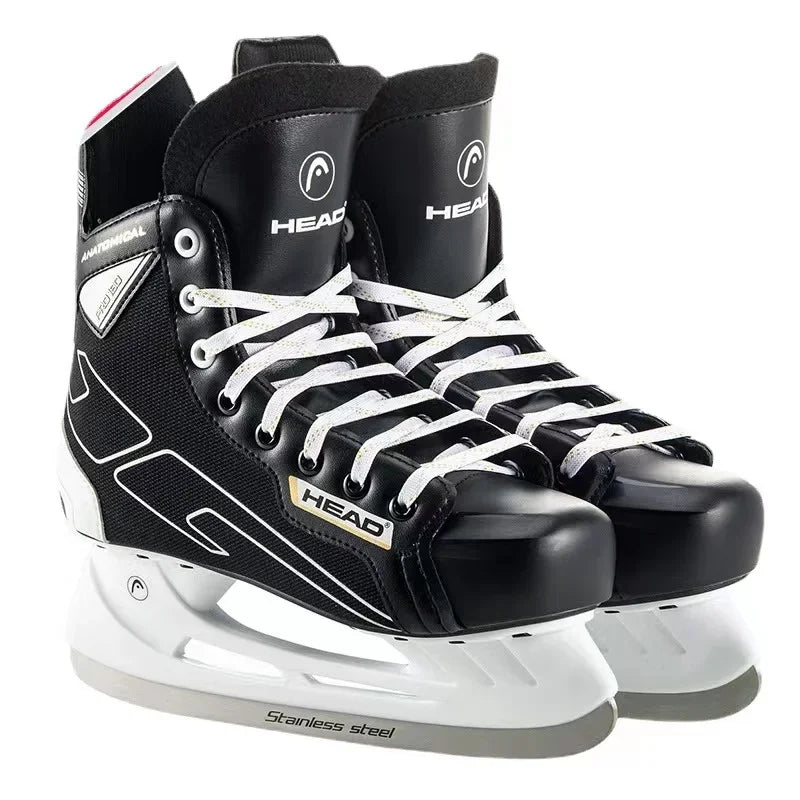 S180 Black Leather Ice Hockey Knife Blades Skates Shoes Patines With Real Ice Blade Adult Children Size 28-47 Beginners