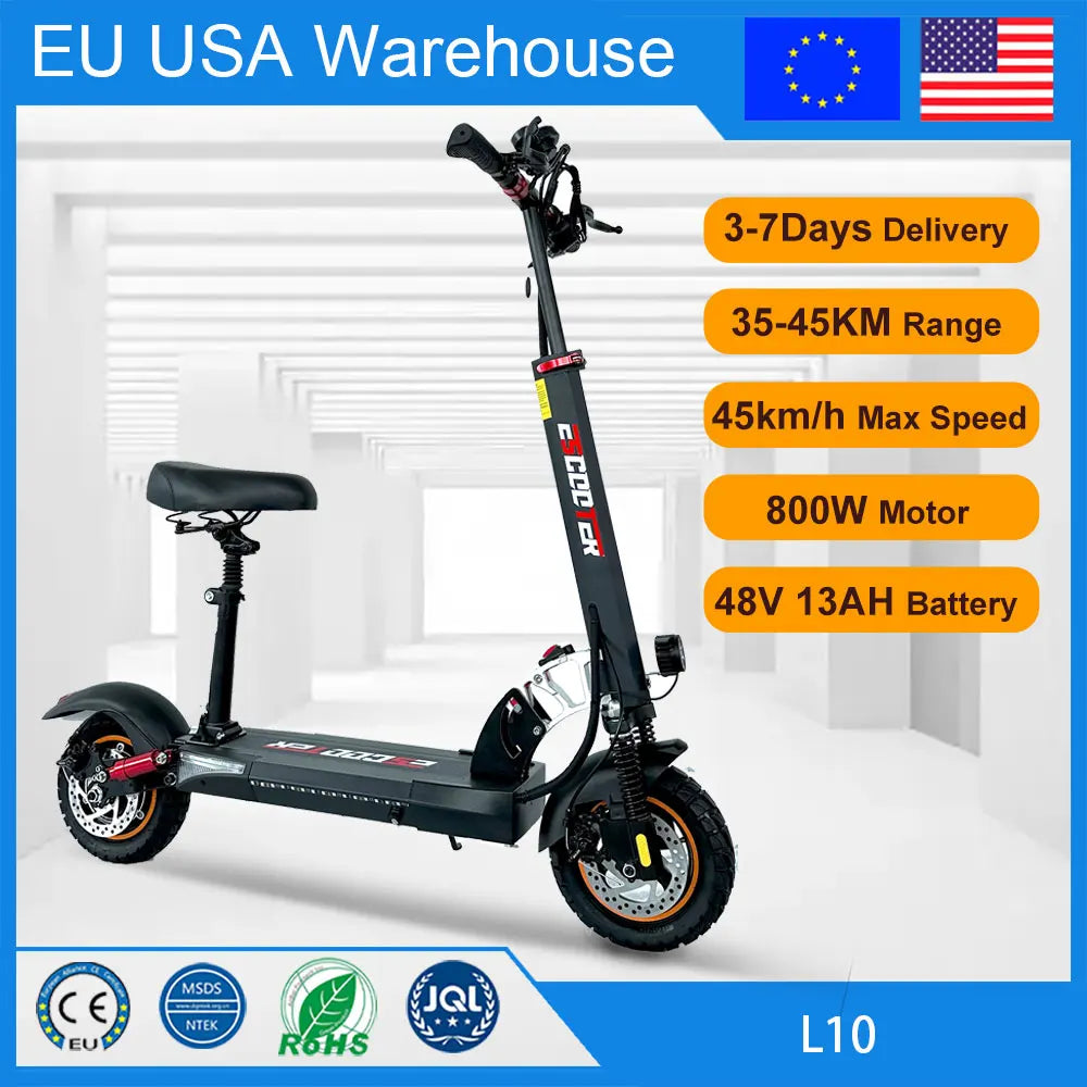 E-Scooter 800W Powerful Electric Kick Scooter Anti-skid Off Road Tire 45KM/H e Scooter 45km 55km Range