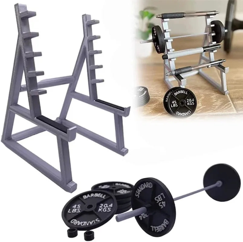 Creative Barbell Rack Pen Holder Mini Squat Rack Ornaments With Barbells And Weights Funny Weightlifting Gift Desk Organizer