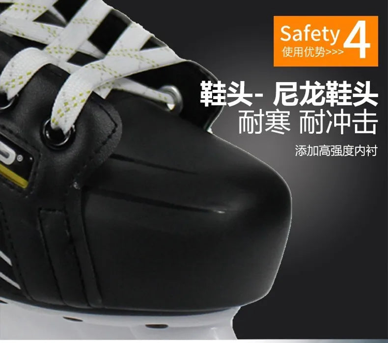 S180 Black Leather Ice Hockey Knife Blades Skates Shoes Patines With Real Ice Blade Adult Children Size 28-47 Beginners