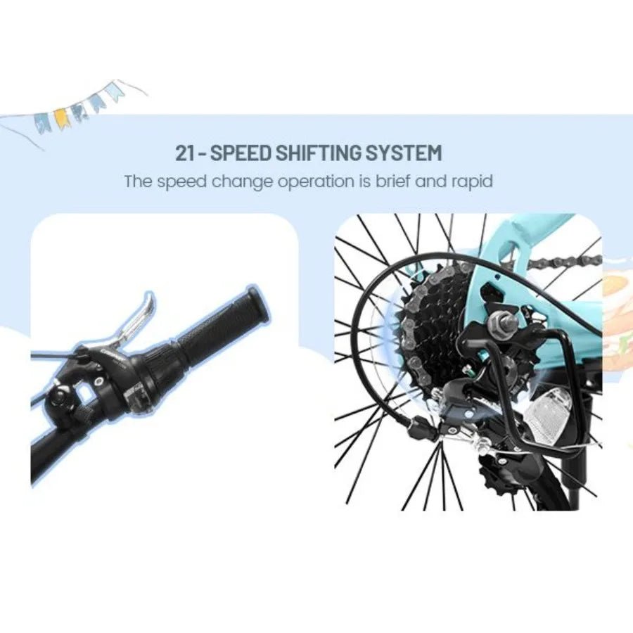 A20261 20 inch 's Bicycle Shock Absorbing Front Fork 21 Speed V brakes Mountain Tire Boys and Girls Bike for Outdoor Adventure - WILKYs